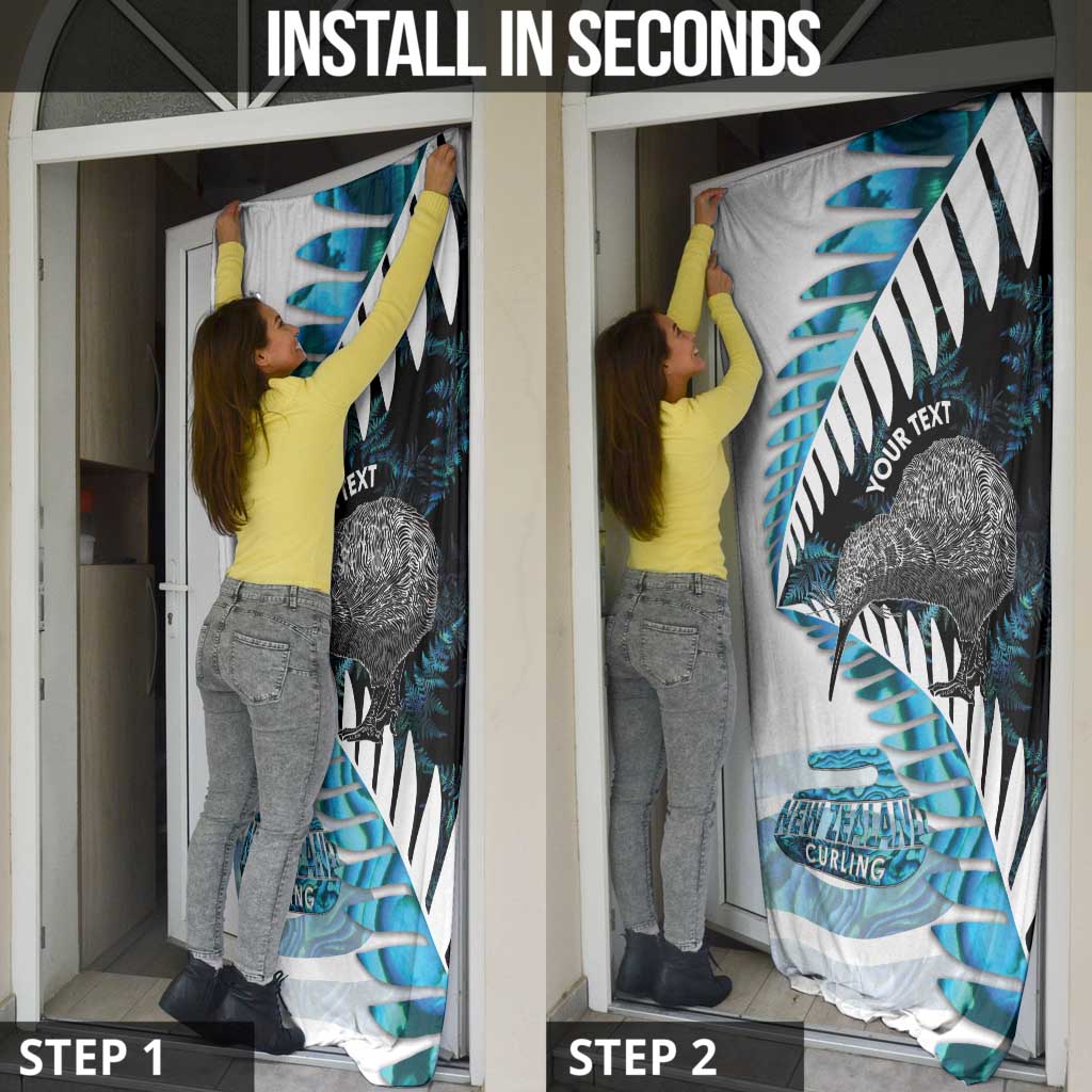 New Zealand Silver Fern Curling Personalised Door Cover Aotearoa Kiwi Ponga Paua Shell Version LT14 - Polynesian Pride