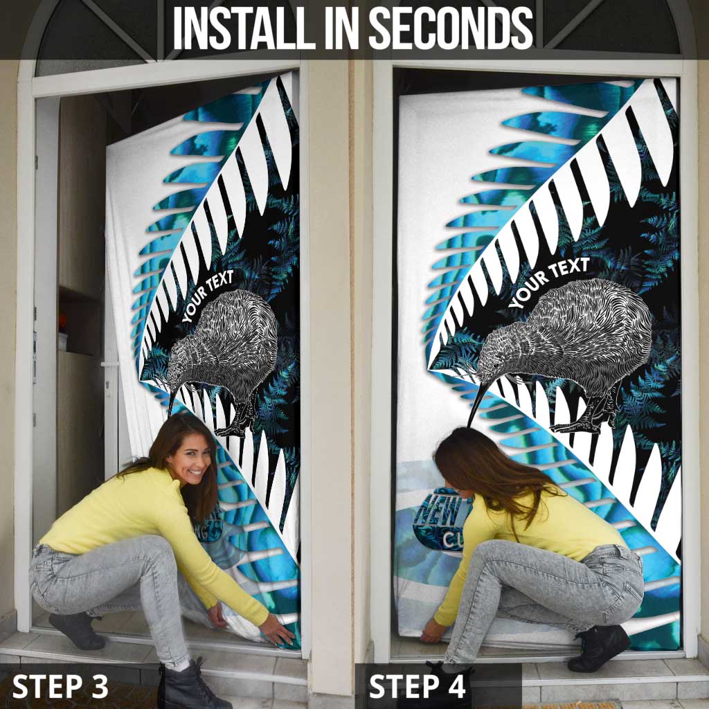 New Zealand Silver Fern Curling Personalised Door Cover Aotearoa Kiwi Ponga Paua Shell Version LT14 - Polynesian Pride