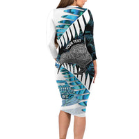 New Zealand Silver Fern Curling Personalised Family Matching Long Sleeve Bodycon Dress and Hawaiian Shirt Aotearoa Kiwi Ponga Paua Shell Version - Polynesian Pride