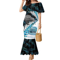 New Zealand Silver Fern Curling Personalised Family Matching Mermaid Dress and Hawaiian Shirt Aotearoa Kiwi Ponga Paua Shell Version - Polynesian Pride