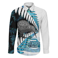 New Zealand Silver Fern Curling Personalised Family Matching Off The Shoulder Long Sleeve Dress and Hawaiian Shirt Aotearoa Kiwi Ponga Paua Shell Version - Polynesian Pride