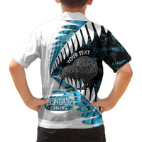 New Zealand Silver Fern Curling Personalised Family Matching Off Shoulder Short Dress and Hawaiian Shirt Aotearoa Kiwi Ponga Paua Shell Version - Polynesian Pride