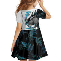 New Zealand Silver Fern Curling Personalised Family Matching Off Shoulder Short Dress and Hawaiian Shirt Aotearoa Kiwi Ponga Paua Shell Version - Polynesian Pride