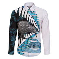 New Zealand Silver Fern Curling Personalised Family Matching Off Shoulder Short Dress and Hawaiian Shirt Aotearoa Kiwi Ponga Paua Shell Version - Polynesian Pride