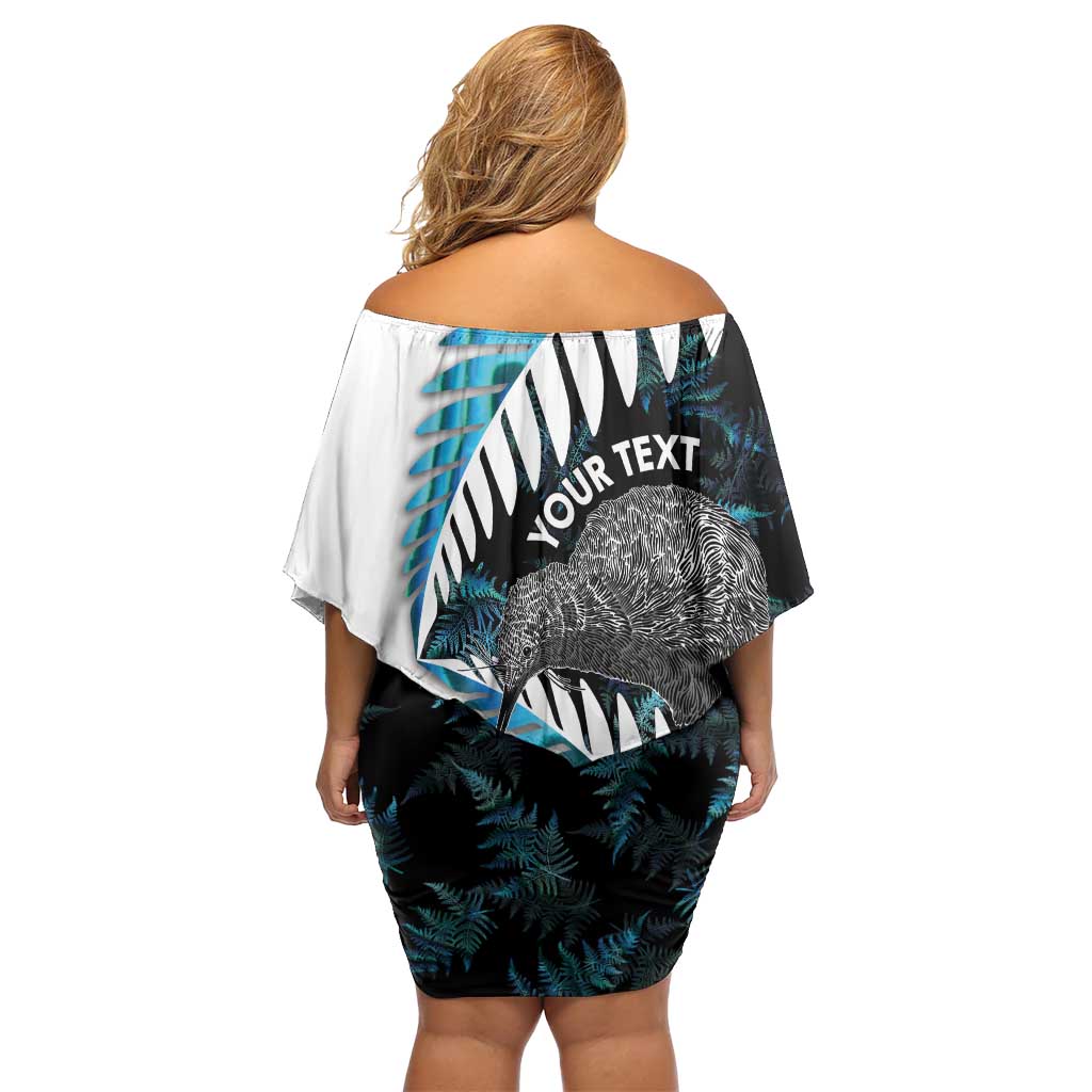New Zealand Silver Fern Curling Personalised Family Matching Off Shoulder Short Dress and Hawaiian Shirt Aotearoa Kiwi Ponga Paua Shell Version - Polynesian Pride