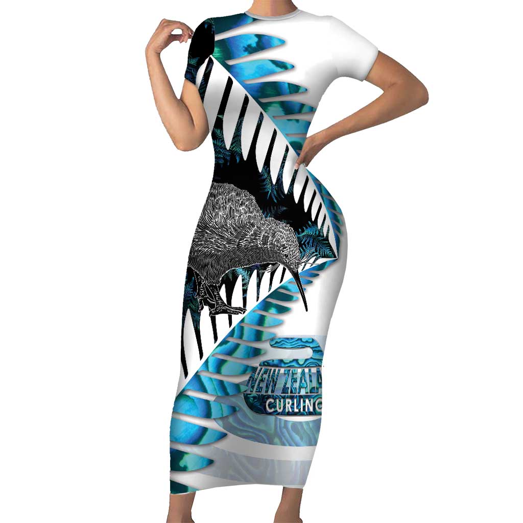 New Zealand Silver Fern Curling Personalised Family Matching Short Sleeve Bodycon Dress and Hawaiian Shirt Aotearoa Kiwi Ponga Paua Shell Version - Polynesian Pride