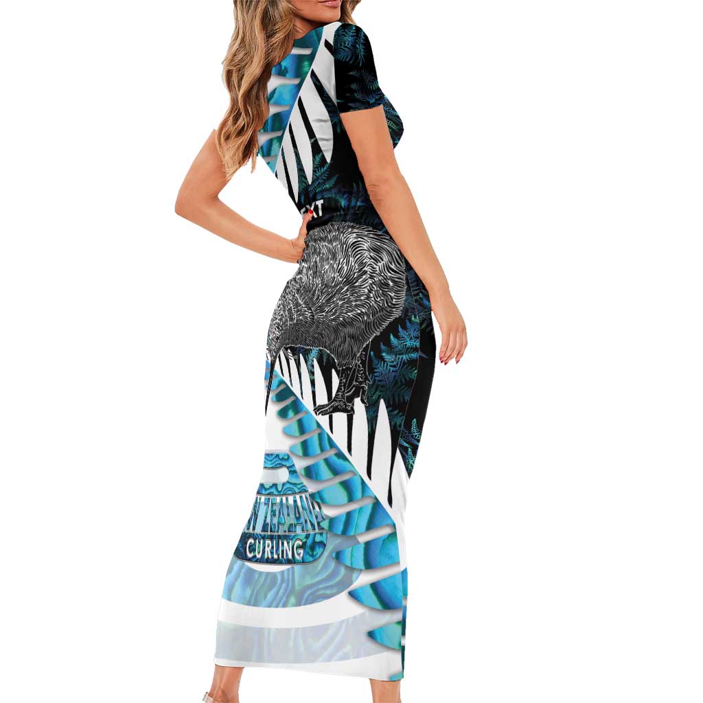 New Zealand Silver Fern Curling Personalised Family Matching Short Sleeve Bodycon Dress and Hawaiian Shirt Aotearoa Kiwi Ponga Paua Shell Version - Polynesian Pride