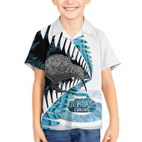 New Zealand Silver Fern Curling Personalised Family Matching Short Sleeve Bodycon Dress and Hawaiian Shirt Aotearoa Kiwi Ponga Paua Shell Version - Polynesian Pride