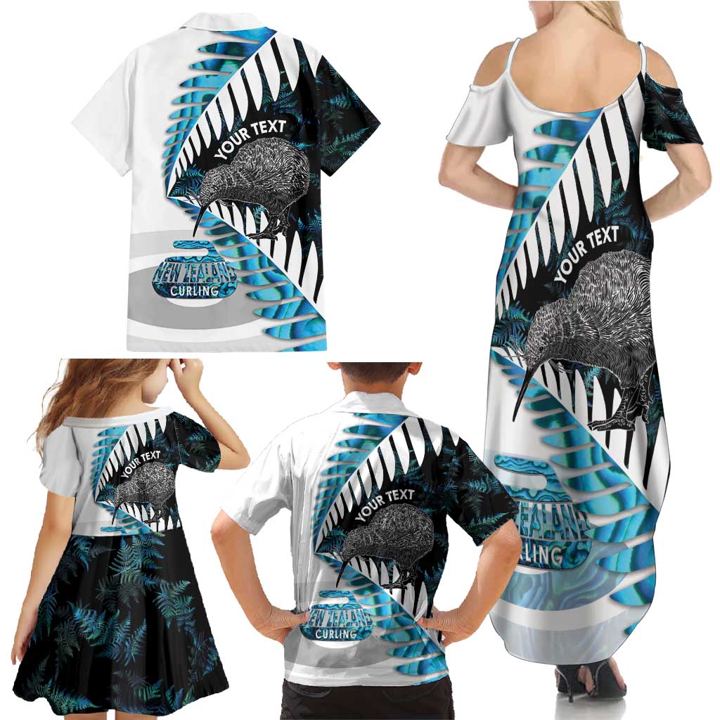 New Zealand Silver Fern Curling Personalised Family Matching Summer Maxi Dress and Hawaiian Shirt Aotearoa Kiwi Ponga Paua Shell Version - Polynesian Pride