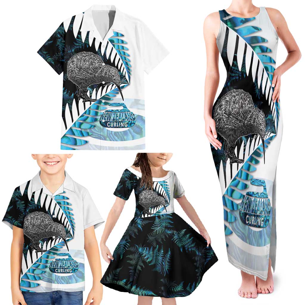New Zealand Silver Fern Curling Personalised Family Matching Tank Maxi Dress and Hawaiian Shirt Aotearoa Kiwi Ponga Paua Shell Version - Polynesian Pride