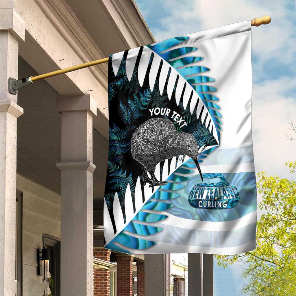 New Zealand Silver Fern Curling Personalised Garden Flag Aotearoa Kiwi Ponga Paua Shell Version LT14 House Flag Black - Polynesian Pride