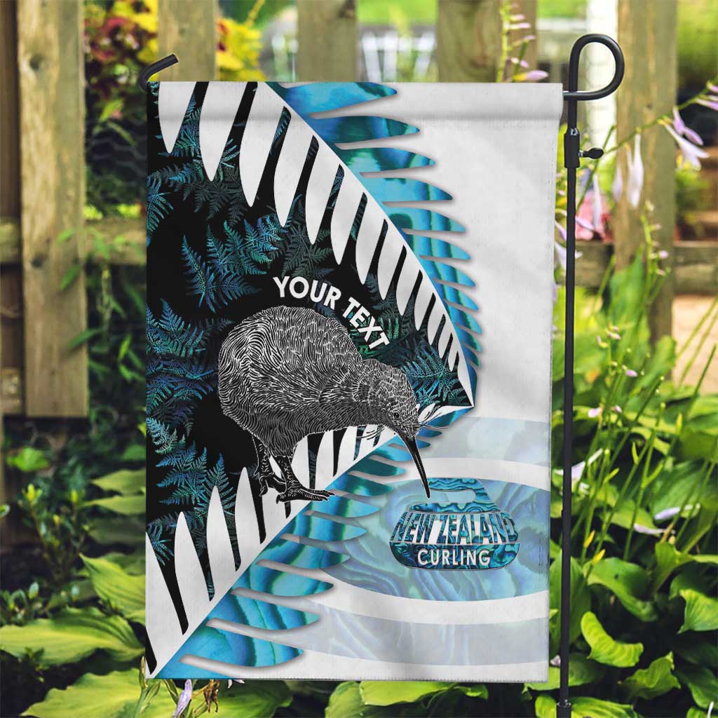 New Zealand Silver Fern Curling Personalised Garden Flag Aotearoa Kiwi Ponga Paua Shell Version LT14 Garden Flag Black - Polynesian Pride