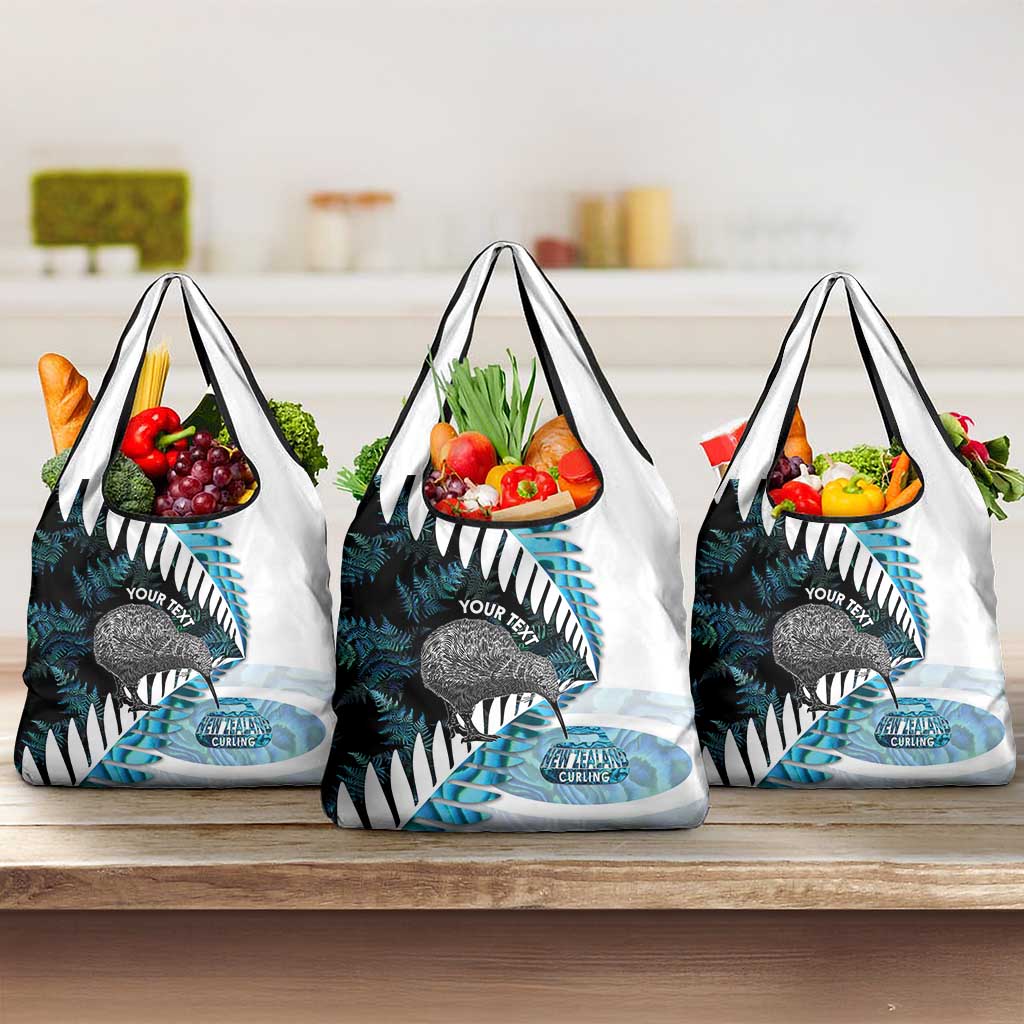 New Zealand Silver Fern Curling Personalised Grocery Bag Aotearoa Kiwi Ponga Paua Shell Version LT14 3-pack One Size Black - Polynesian Pride