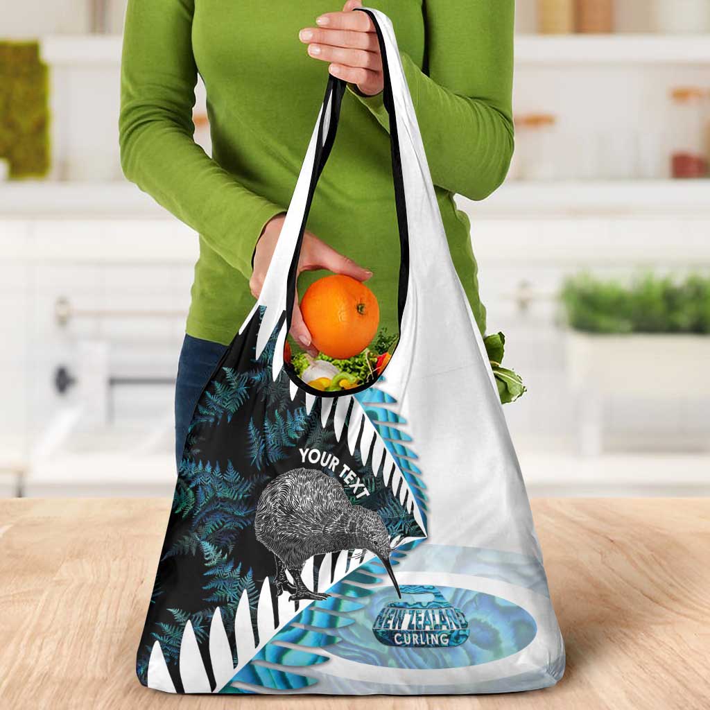 New Zealand Silver Fern Curling Personalised Grocery Bag Aotearoa Kiwi Ponga Paua Shell Version LT14 - Polynesian Pride