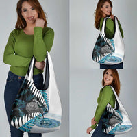 New Zealand Silver Fern Curling Personalised Grocery Bag Aotearoa Kiwi Ponga Paua Shell Version LT14 - Polynesian Pride