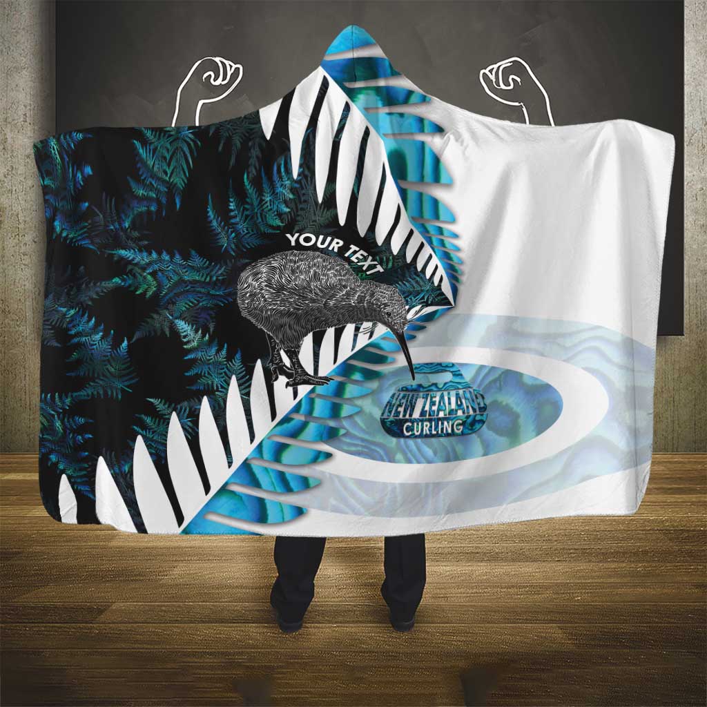 New Zealand Silver Fern Curling Personalised Hooded Blanket Aotearoa Kiwi Ponga Paua Shell Version - Polynesian Pride
