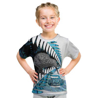 New Zealand Silver Fern Curling Personalised Kid T Shirt Aotearoa Kiwi Ponga Paua Shell Version - Polynesian Pride