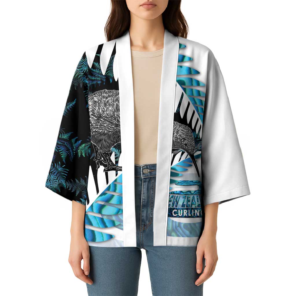 New Zealand Silver Fern Curling Personalised Kimono Aotearoa Kiwi Ponga Paua Shell Version LT14 - Polynesian Pride