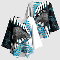 New Zealand Silver Fern Curling Personalised Kimono Sleeve Blouse Aotearoa Kiwi Ponga Paua Shell Version LT14 - Polynesian Pride