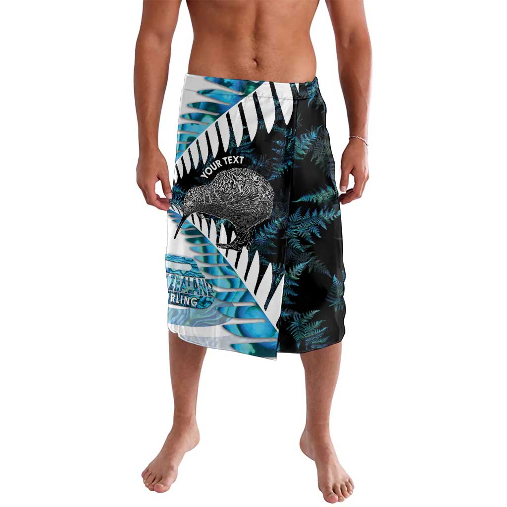New Zealand Silver Fern Curling Personalised Lavalava Aotearoa Kiwi Ponga Paua Shell Version LT14 Black - Polynesian Pride