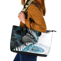 New Zealand Silver Fern Curling Personalised Leather Tote Bag Aotearoa Kiwi Ponga Paua Shell Version LT14 Black - Polynesian Pride