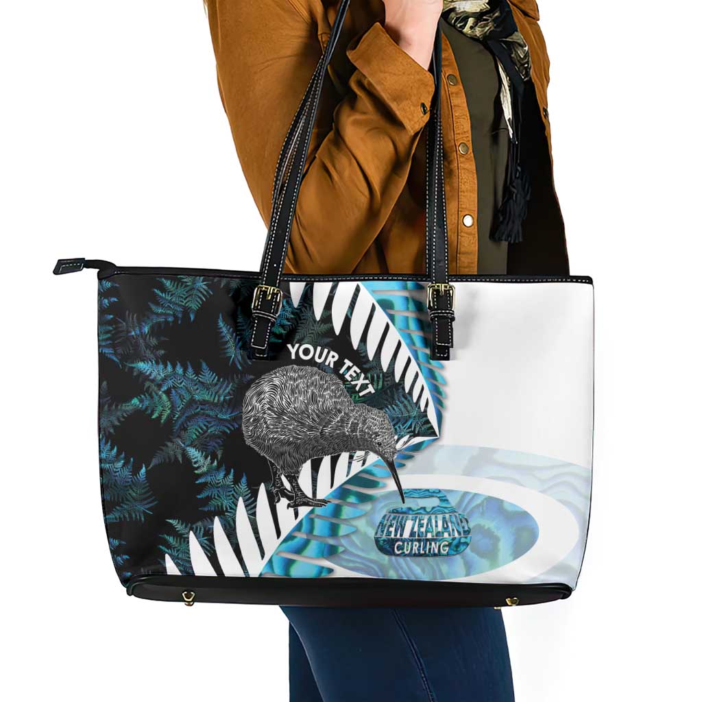 New Zealand Silver Fern Curling Personalised Leather Tote Bag Aotearoa Kiwi Ponga Paua Shell Version LT14 - Polynesian Pride