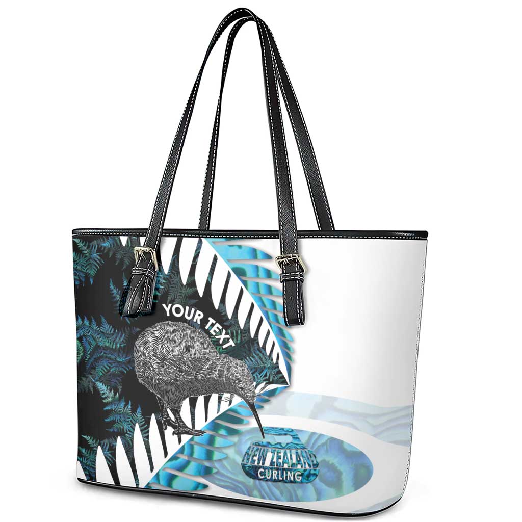 New Zealand Silver Fern Curling Personalised Leather Tote Bag Aotearoa Kiwi Ponga Paua Shell Version LT14 - Polynesian Pride
