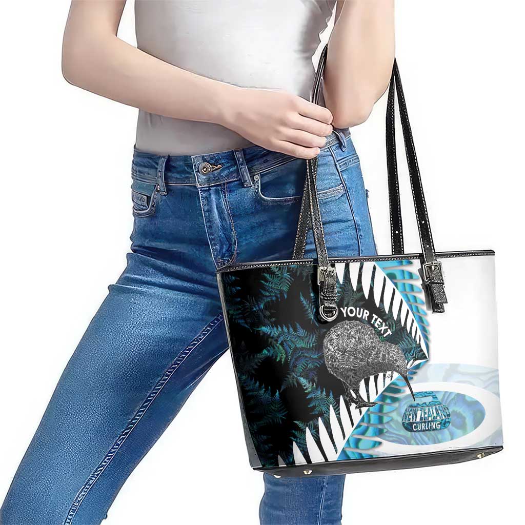 New Zealand Silver Fern Curling Personalised Leather Tote Bag Aotearoa Kiwi Ponga Paua Shell Version LT14 - Polynesian Pride