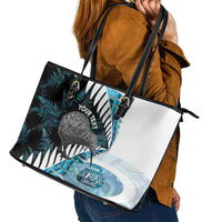 New Zealand Silver Fern Curling Personalised Leather Tote Bag Aotearoa Kiwi Ponga Paua Shell Version LT14 - Polynesian Pride