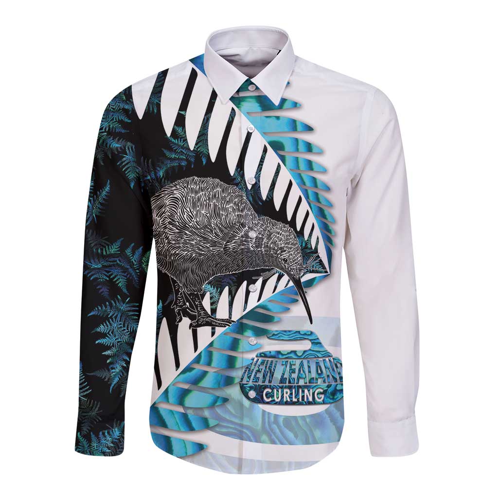 New Zealand Silver Fern Curling Personalised Long Sleeve Button Shirt Aotearoa Kiwi Ponga Paua Shell Version LT14 Unisex Black - Polynesian Pride