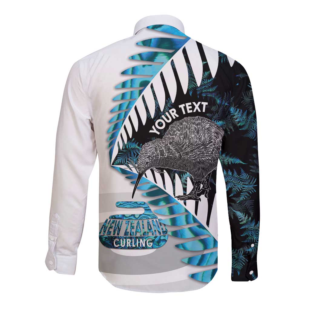 New Zealand Silver Fern Curling Personalised Long Sleeve Button Shirt Aotearoa Kiwi Ponga Paua Shell Version LT14 - Polynesian Pride