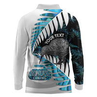 New Zealand Silver Fern Curling Personalised Long Sleeve Polo Shirt Aotearoa Kiwi Ponga Paua Shell Version LT14 - Polynesian Pride