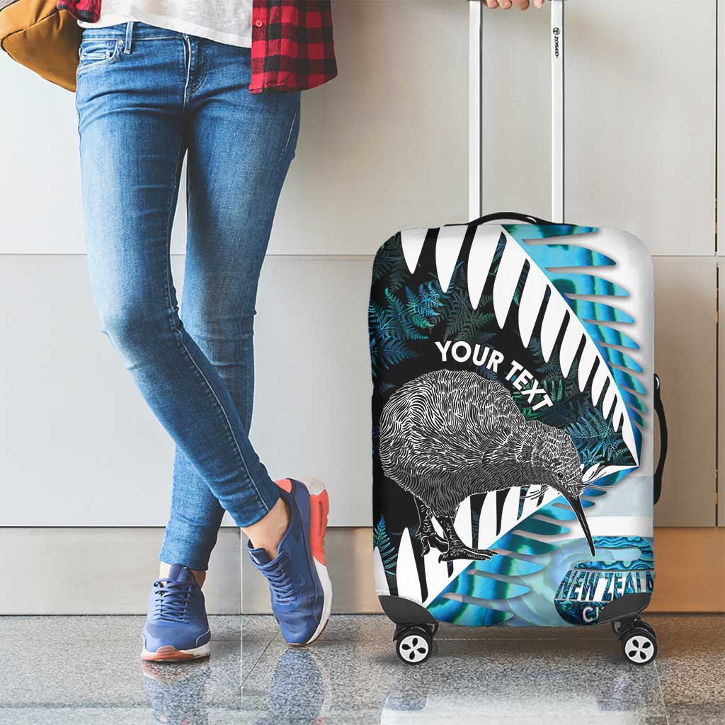 New Zealand Silver Fern Curling Personalised Luggage Cover Aotearoa Kiwi Ponga Paua Shell Version - Polynesian Pride