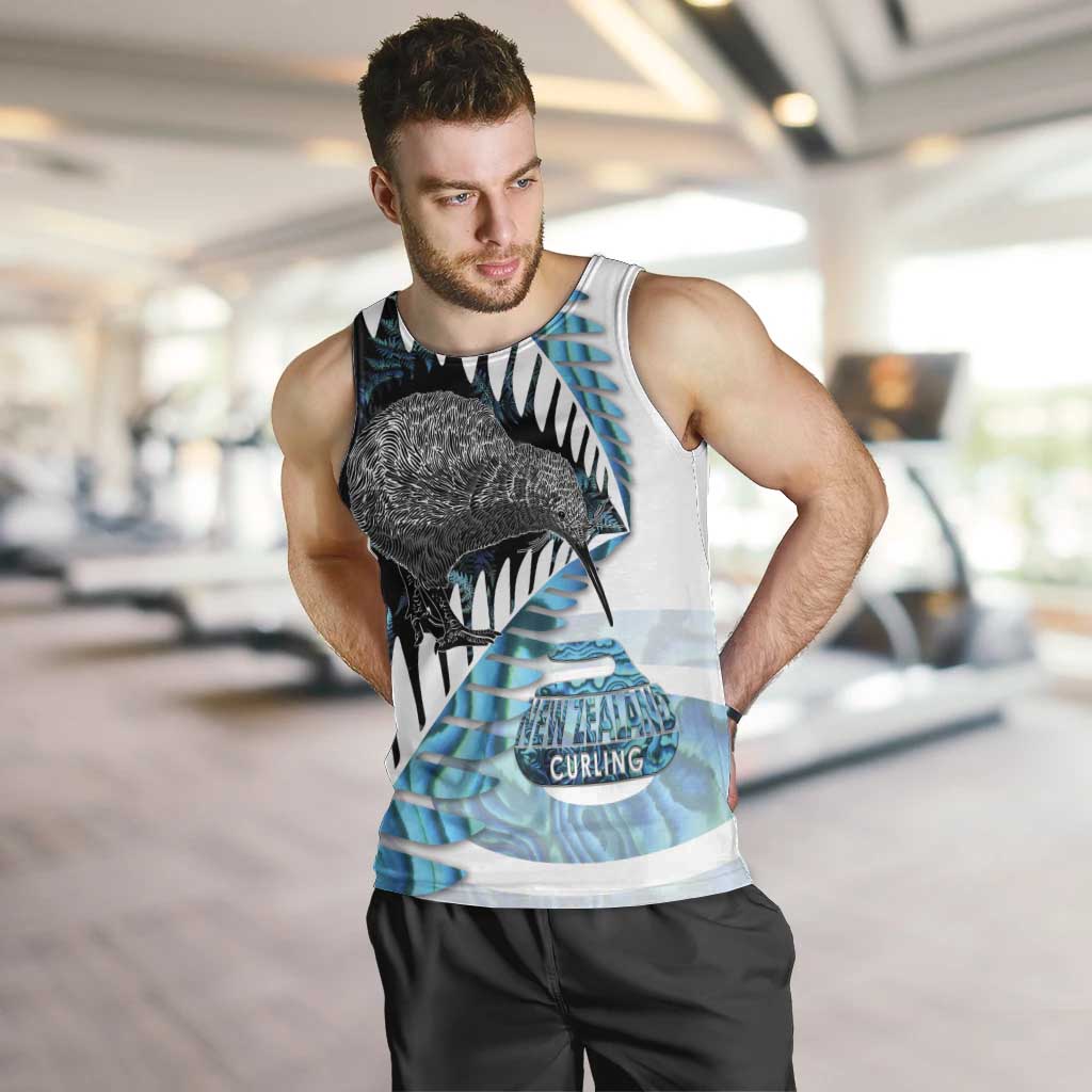 New Zealand Silver Fern Curling Personalised Men Tank Top Aotearoa Kiwi Ponga Paua Shell Version LT14 Black - Polynesian Pride