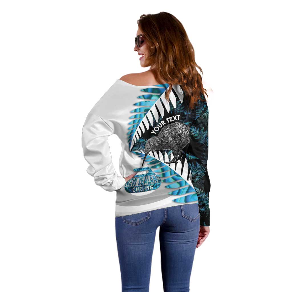 New Zealand Silver Fern Curling Personalised Off Shoulder Sweater Aotearoa Kiwi Ponga Paua Shell Version LT14 - Polynesian Pride