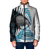 New Zealand Silver Fern Curling Personalised Padded Jacket Aotearoa Kiwi Ponga Paua Shell Version LT14 Men Black - Polynesian Pride