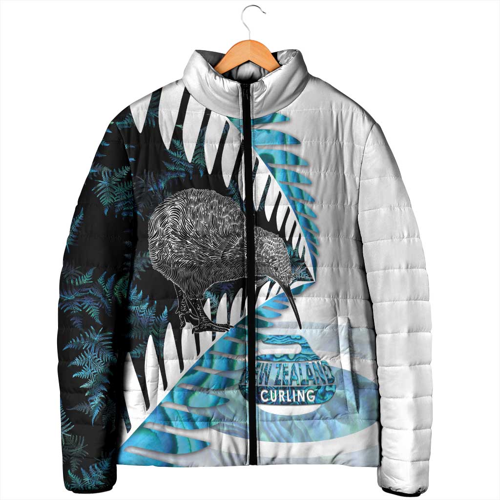 New Zealand Silver Fern Curling Personalised Padded Jacket Aotearoa Kiwi Ponga Paua Shell Version LT14 - Polynesian Pride