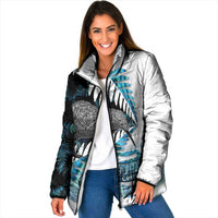 New Zealand Silver Fern Curling Personalised Padded Jacket Aotearoa Kiwi Ponga Paua Shell Version LT14 Women Black - Polynesian Pride
