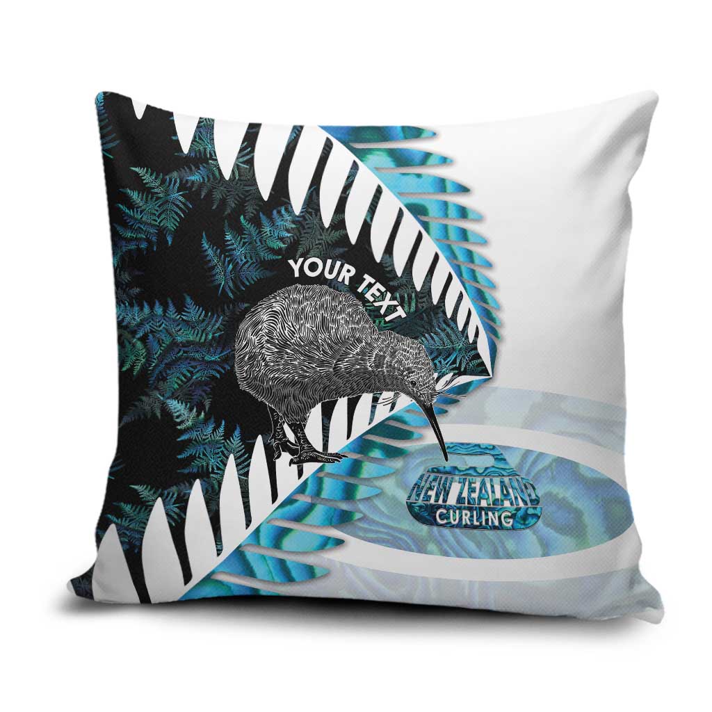 New Zealand Silver Fern Curling Personalised Pillow Cover Aotearoa Kiwi Ponga Paua Shell Version LT14 Black - Polynesian Pride