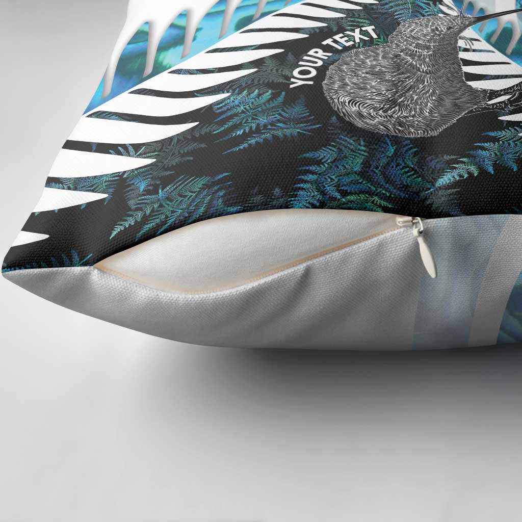 New Zealand Silver Fern Curling Personalised Pillow Cover Aotearoa Kiwi Ponga Paua Shell Version LT14 - Polynesian Pride