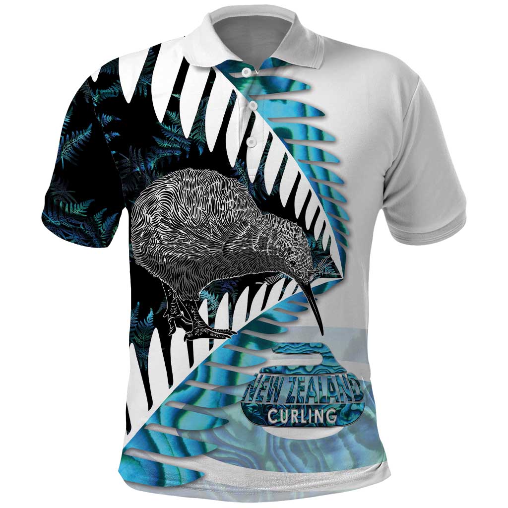 New Zealand Silver Fern Curling Personalised Polo Shirt Aotearoa Kiwi Ponga Paua Shell Version LT14 Black - Polynesian Pride