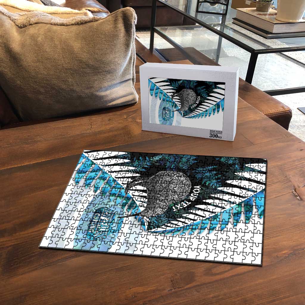New Zealand Silver Fern Curling Personalised Puzzle Aotearoa Kiwi Ponga Paua Shell Version LT14 - Polynesian Pride