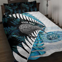 New Zealand Silver Fern Curling Personalised Quilt Bed Set Aotearoa Kiwi Ponga Paua Shell Version - Polynesian Pride