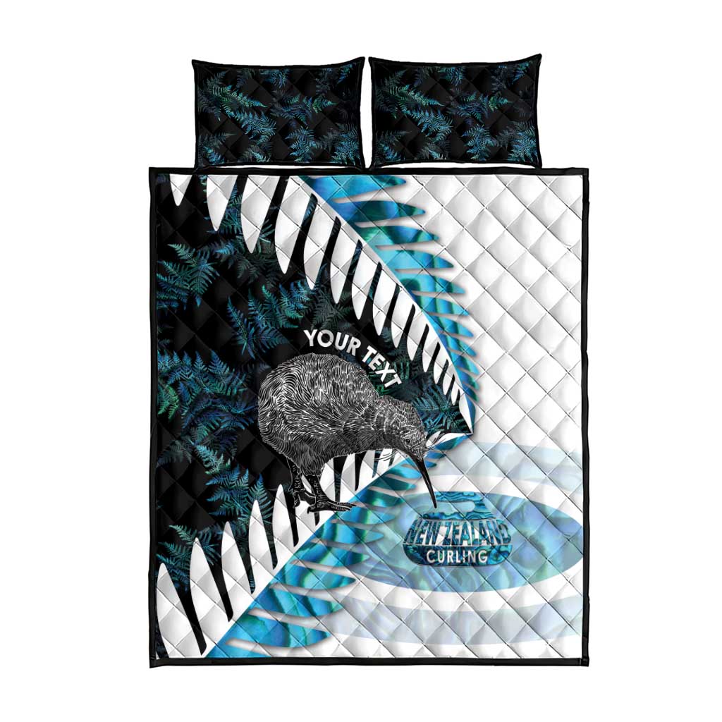 New Zealand Silver Fern Curling Personalised Quilt Bed Set Aotearoa Kiwi Ponga Paua Shell Version - Polynesian Pride