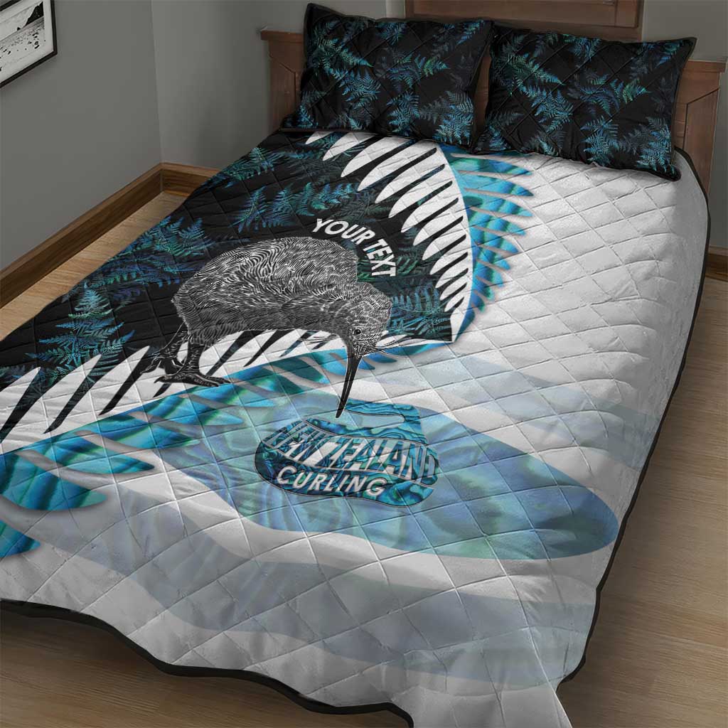 New Zealand Silver Fern Curling Personalised Quilt Bed Set Aotearoa Kiwi Ponga Paua Shell Version - Polynesian Pride