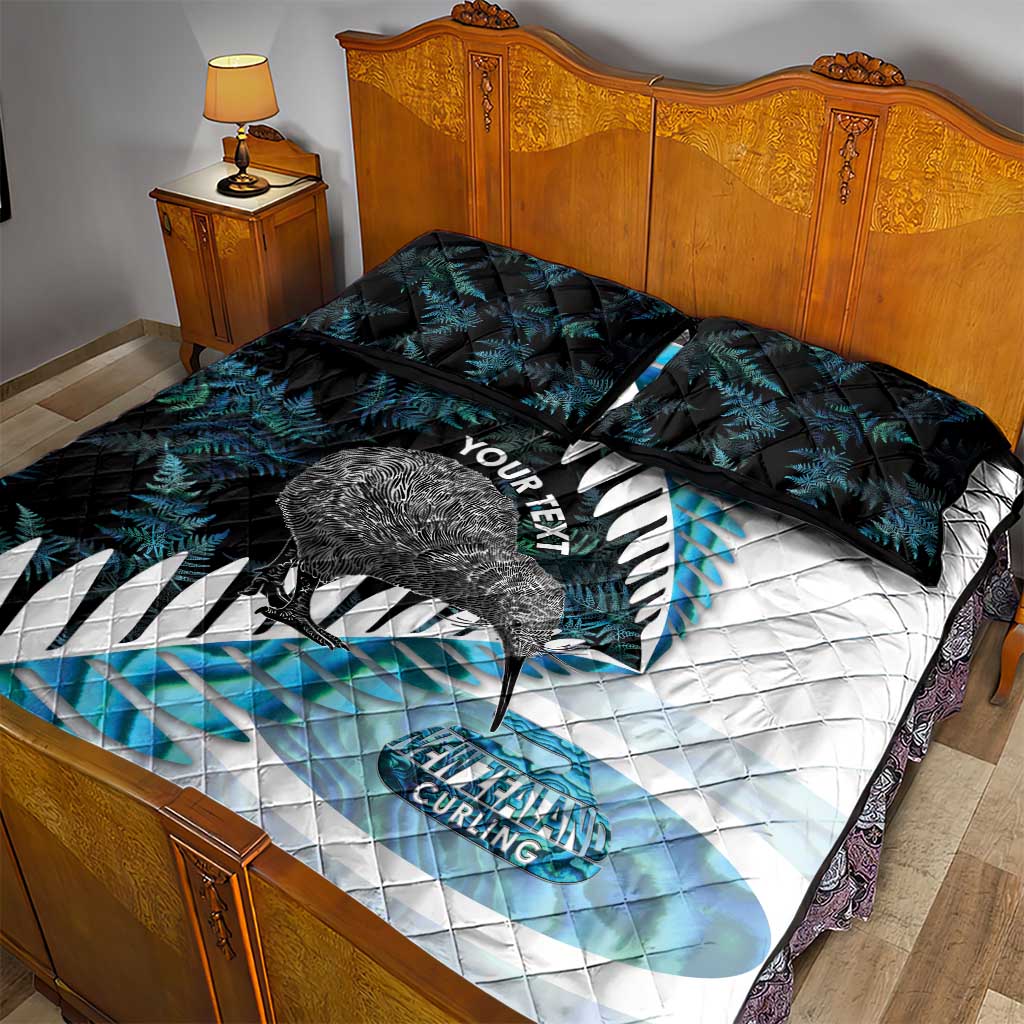 New Zealand Silver Fern Curling Personalised Quilt Bed Set Aotearoa Kiwi Ponga Paua Shell Version - Polynesian Pride