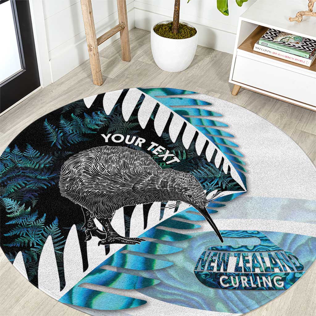 New Zealand Silver Fern Curling Personalised Round Carpet Aotearoa Kiwi Ponga Paua Shell Version LT14 Black - Polynesian Pride