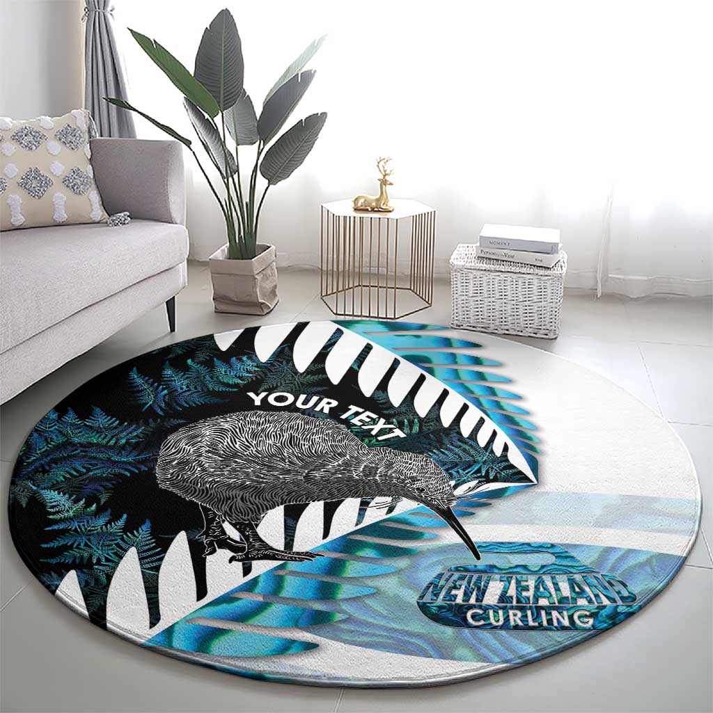 New Zealand Silver Fern Curling Personalised Round Carpet Aotearoa Kiwi Ponga Paua Shell Version LT14 - Polynesian Pride