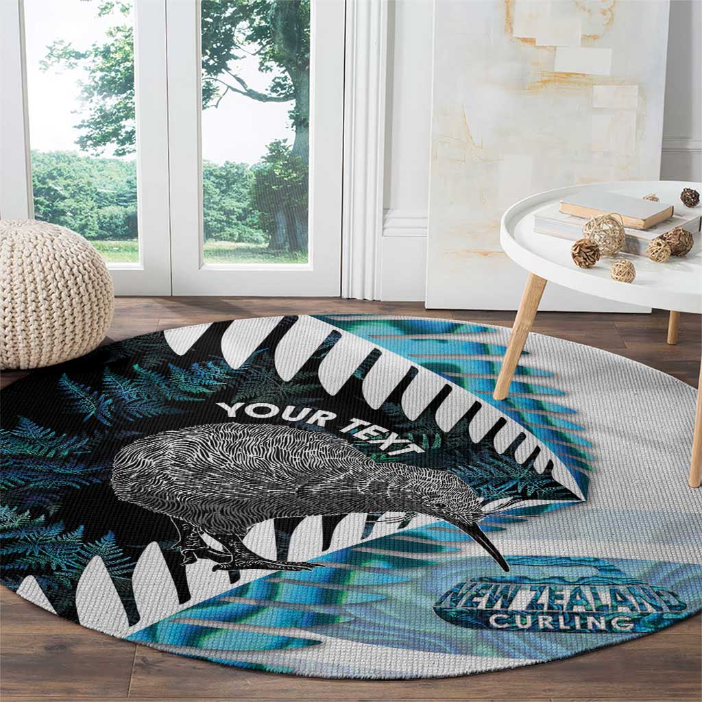 New Zealand Silver Fern Curling Personalised Round Carpet Aotearoa Kiwi Ponga Paua Shell Version LT14 - Polynesian Pride
