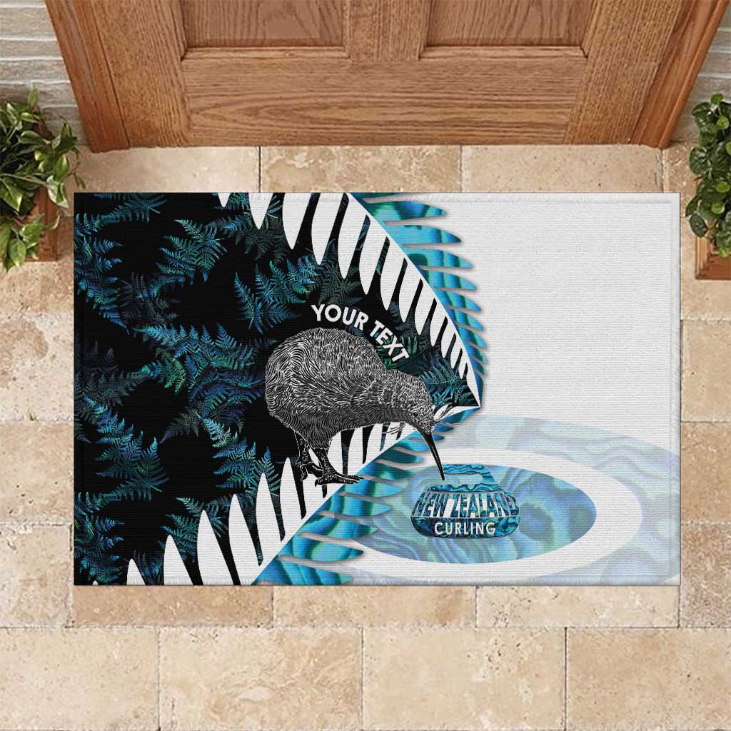 New Zealand Silver Fern Curling Personalised Rubber Doormat Aotearoa Kiwi Ponga Paua Shell Version LT14 Black - Polynesian Pride